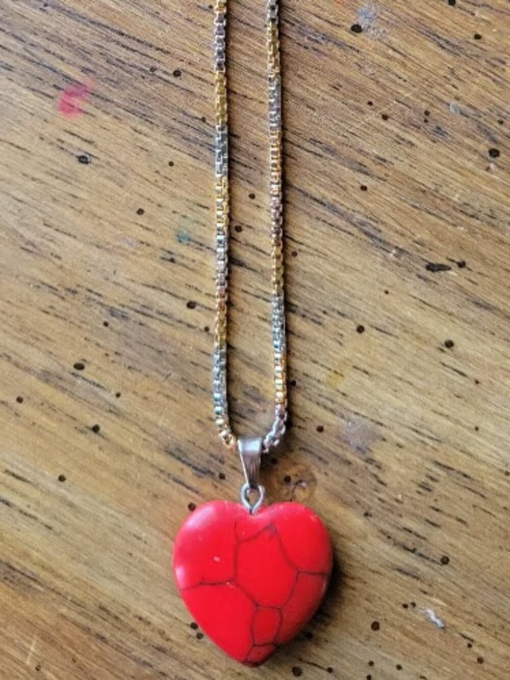 Red Heart Pendant Necklace with Gold & Silver Box Chain